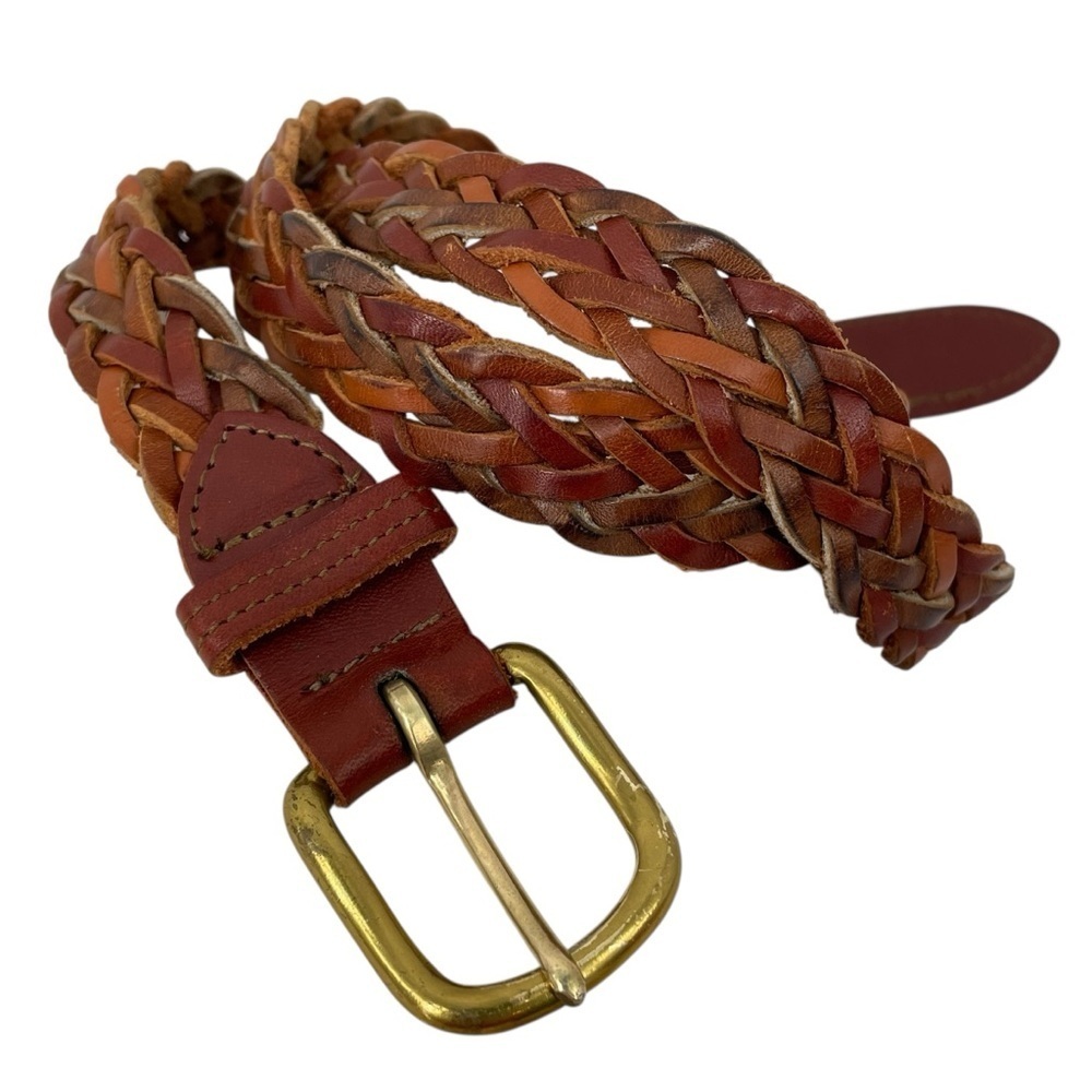 Multi-Brown Colored Braided Leather Brass Buckle Coastal Cowgirl Western Belt